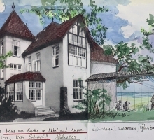 Aquarellansicht des Hauses des Gastes