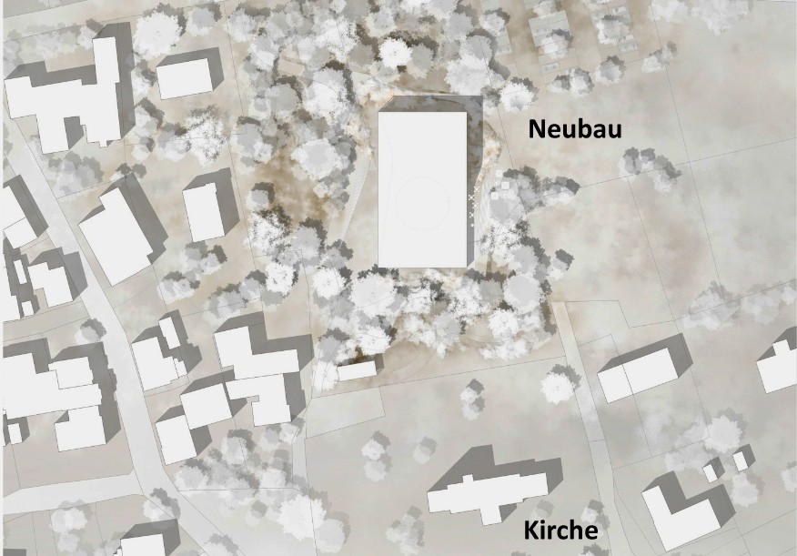 Ansicht des Platzbedarfs des Neubaus von oben.