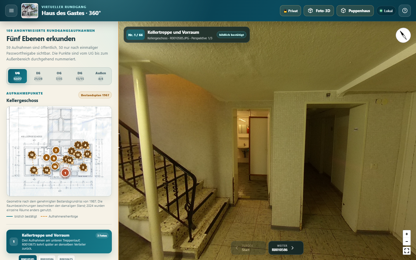 Der 360-Grad-Rundgang mit Grundriss und Innenansicht des Hauses des Gastes